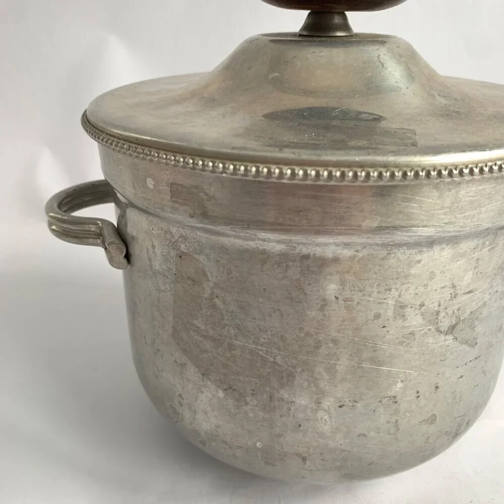 Vintage Buenilum Pyrex Ice Bucket Metal & Wood Handle Glass Lined